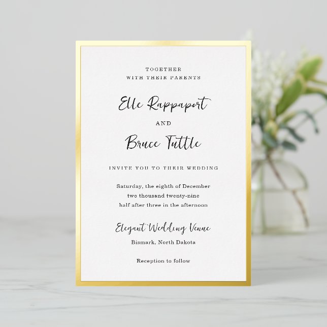 Invitación Con Relieve Metalizado Elle Simple Modern Boda (Anverso de pie)