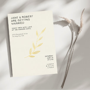 Invitación Con Relieve Metalizado Elopement, Minimalista Boda de champagne moda