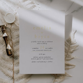 Invitación Con Relieve Metalizado EMELIA Blanco Negro Hoja de Oro Neutral Boho Boda