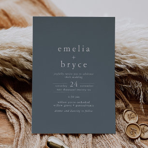 Invitación Con Relieve Metalizado EMELIA Relieve metalizado plateado azul oscuro Bod