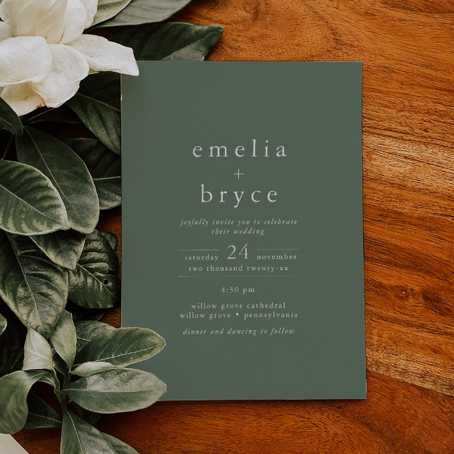 Invitación Con Relieve Metalizado EMELIA Sage Green Relieve metalizado plateado Boda (EMELIA Sage Green Silver Foil Modern Wedding Foil Invitation)