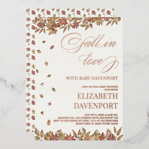 Invitación Con Relieve Metalizado Enamorarse de la Baby Autumn Foliage Baby Shower
