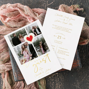 Invitación Con Relieve Metalizado Encaje Blanco Elegante Corazón Rojo 4 Fotos Sé nue