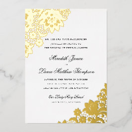 Invitación Con Relieve Metalizado Encaje de papel de oro Escritura negra y dorada Bo