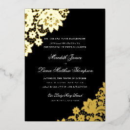 Invitación Con Relieve Metalizado Encaje de papel de oro Escritura negra y dorada Bo