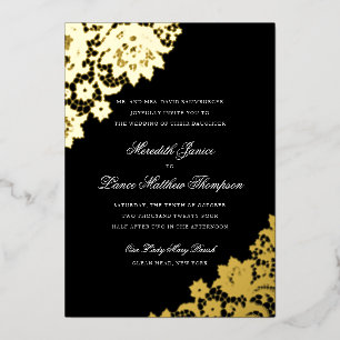 Invitación Con Relieve Metalizado Encaje de papel de oro Escritura negra y dorada Bo