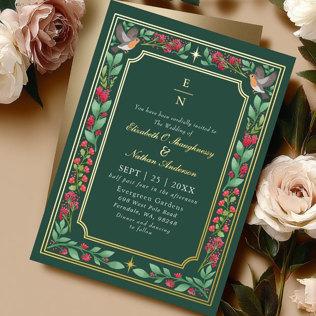 Invitación Con Relieve Metalizado Encantador Verde Boda Jardín Botánico Floral (Subido por el creador)