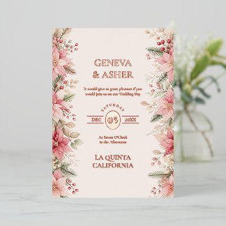 Invitación Con Relieve Metalizado Encantadora Boda de Invierno con Flor de Pascua Ro