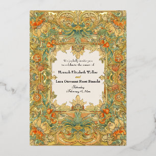 Invitación Con Relieve Metalizado Encanto de Laurel y Filigrana