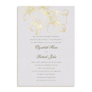 Invitación Con Relieve Metalizado Encanto de Orquídea Formal Clásico Ivory Boda Here