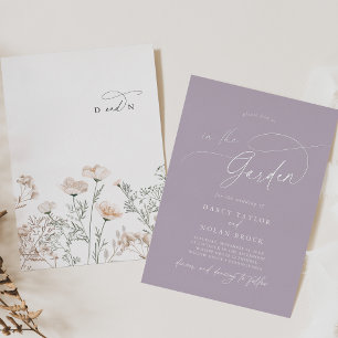 Invitación Con Relieve Metalizado Encanto Elegante de Plata y Jardín Púrpura Boda