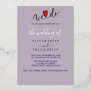 Invitación Con Relieve Metalizado Encanto Elegante Plata Hojas Morado Jardín de Boda