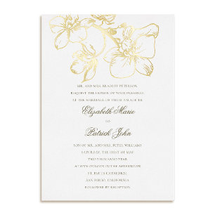 Invitación Con Relieve Metalizado Encanto Orquídea Boda blanco formal clásico Heirlo
