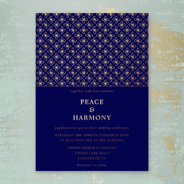 Invitación Con Relieve Metalizado Encantos del Crepúsculo Rosa Oro Azul Marino Boda