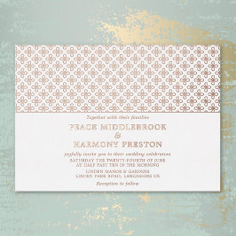 Invitación Con Relieve Metalizado Encantos del Crepúsculo Rosa Oro Blanco Boda