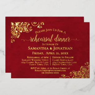 Invitación Con Relieve Metalizado Encena de boda con encaje dorado sobre cena de ens
