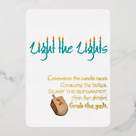 Invitación Con Relieve Metalizado Enciende las luces de Chanukah