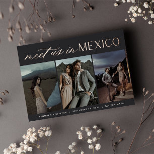 Invitación Con Relieve Metalizado Encuentranos en México   Tres Fotos para Guardar l