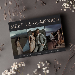 Invitación Con Relieve Metalizado Encuentranos en México   Tres Fotos Save the Date