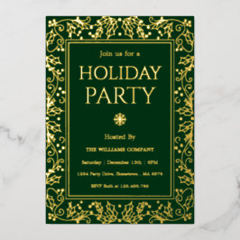 Invitación Con Relieve Metalizado Encuentro Navideño Minimalista Verde y Dorado