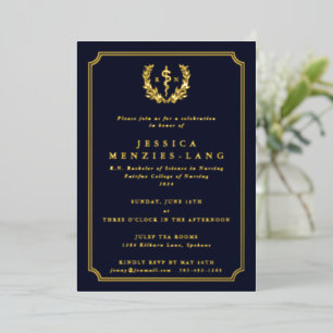 Invitación Con Relieve Metalizado Enfermera Asclepius+Laurel de la Marina Oscura