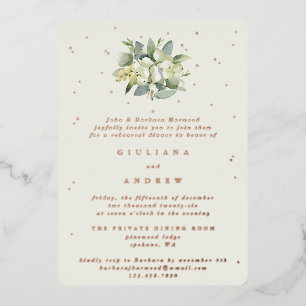 Invitación Con Relieve Metalizado Ensayo Boda Cream Snowberry+Eucalyptus