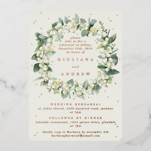 Invitación Con Relieve Metalizado Ensayo Boda Cream Snowberry+Eucalyptus