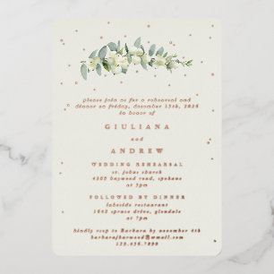 Invitación Con Relieve Metalizado Ensayo Boda Cream Snowberry+Eucalyptus