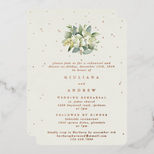 Invitación Con Relieve Metalizado Ensayo Boda Cream Snowberry+Eucalyptus