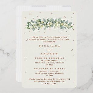 Invitación Con Relieve Metalizado Ensayo Boda Cream Snowberry+Eucalyptus