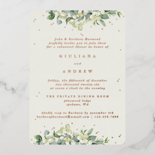Invitación Con Relieve Metalizado Ensayo Boda Cream Snowberry+Eucalyptus