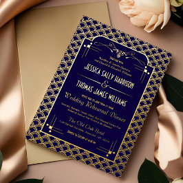 Invitación Con Relieve Metalizado Ensayo de Boda Art Decó de 1920