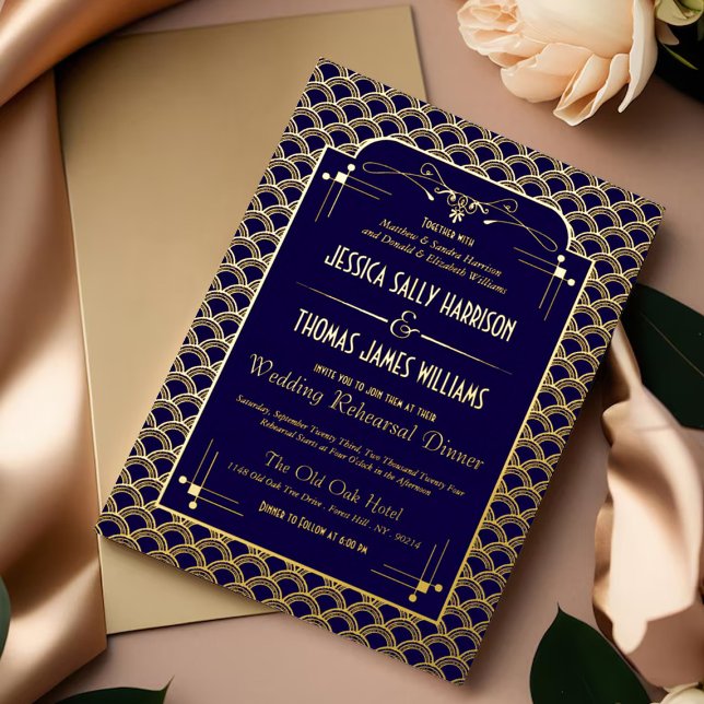 Invitación Con Relieve Metalizado Ensayo de Boda Art Decó de 1920 (Subido por el creador)