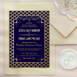 Invitación Con Relieve Metalizado Ensayo de Boda Art Decó de 1920