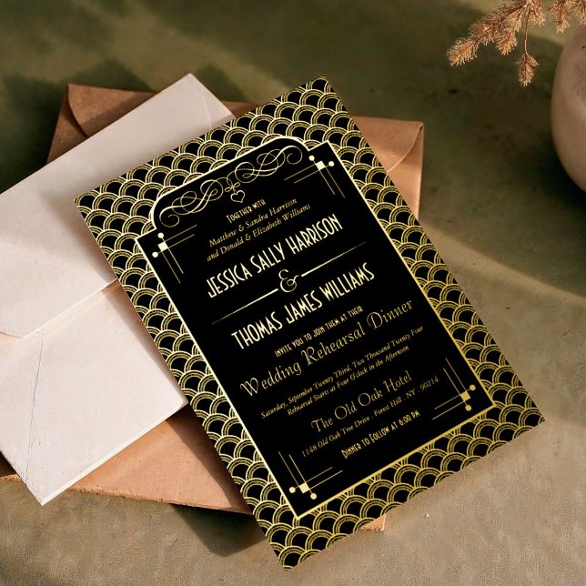 Invitación Con Relieve Metalizado Ensayo de Boda Art Decó de 1920 (Subido por el creador)