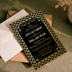 Invitación Con Relieve Metalizado Ensayo de boda Art Déco Gatsby vintage de los años