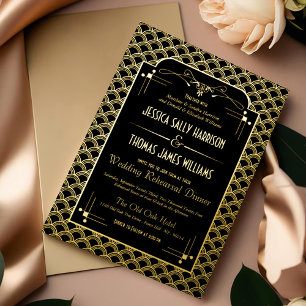 Invitación Con Relieve Metalizado Ensayo de boda Art Déco Gatsby vintage de los años