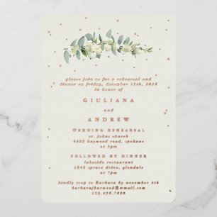Invitación Con Relieve Metalizado Ensayo de Boda Cream Snowberry+Eucalyptus