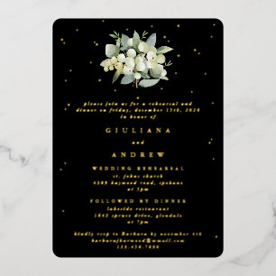 Invitación Con Relieve Metalizado Ensayo de Boda de Black Snowberry+Eucalipto