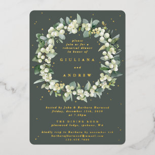 Invitación Con Relieve Metalizado Ensayo de Boda de cerezo verde gris + eucalipto