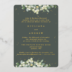 Invitación Con Relieve Metalizado Ensayo de Boda de cerezo verde gris + eucalipto