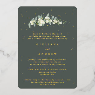 Invitación Con Relieve Metalizado Ensayo de Boda de cerezo verde gris + eucalipto