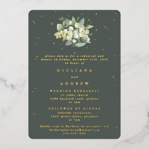 Invitación Con Relieve Metalizado Ensayo de Boda de cerezo verde gris + eucalipto