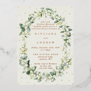 Invitación Con Relieve Metalizado Ensayo de Boda de Cream Snowberry+Eucalyptus