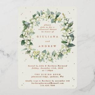 Invitación Con Relieve Metalizado Ensayo de Boda de Snowberry+Eucalipto Crema