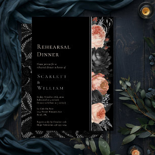 Invitación Con Relieve Metalizado Ensayo de boda gótico vintage negro FOIL