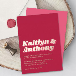 Invitación Con Relieve Metalizado Ensayo de boda retro groovy Viva Magenta de los 70