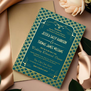 Invitación Con Relieve Metalizado Ensayo de boda Vintage Art Deco Gatsby de los años