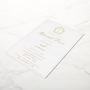 Invitación Con Relieve Metalizado Ensayo de monograma de Escudo de oro de época