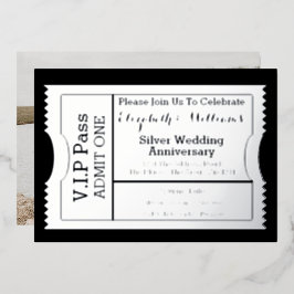 Invitación Con Relieve Metalizado Entrada de aniversario de bodas de plata VIP Pass